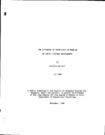 The influence of conditions of reading on early literacy development / thumbnail