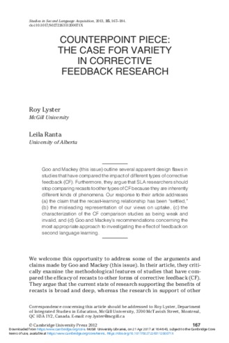 Counterpoint Piece: The case for variety in corrective feedback research thumbnail