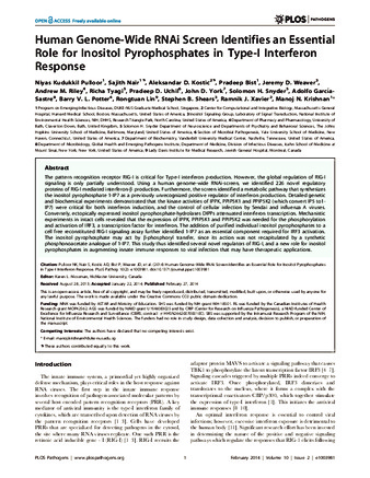 Human Genome-Wide RNAi Screen Identifies an Essential Role for Inositol Pyrophosphates in Type-I Interferon Response thumbnail