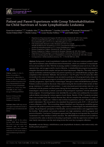 Patient and Parent Experiences with Group Telerehabilitation for Child Survivors of Acute Lymphoblastic Leukemia thumbnail