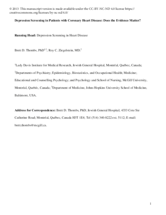 Depression Screening in Patients with Coronary Heart Disease: Does the Evidence Matter? thumbnail