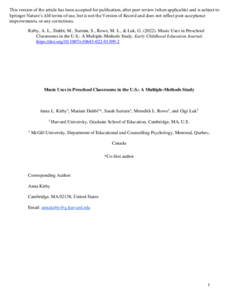 Music Uses in Preschool Classrooms in the U.S.: A Multiple-Methods Study thumbnail