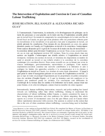 The Intersection of Exploitation and Coercion in Cases of Canadian Labour Trafficking thumbnail