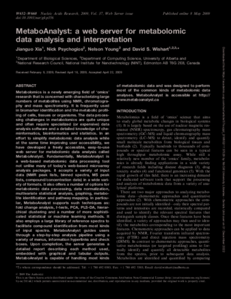 MetaboAnalyst: a web server for metabolomic data analysis and interpretation thumbnail