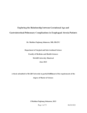 Exploring the Relationship between Gestational Age and Gastrointestinal-Pulmonary Complications in Esophageal Atresia Patients thumbnail