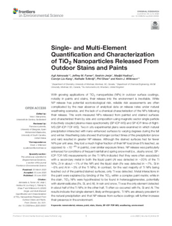 Single- and multi-element quantification and characterization of TiO2 nanoparticles released from outdoor stains and paints thumbnail