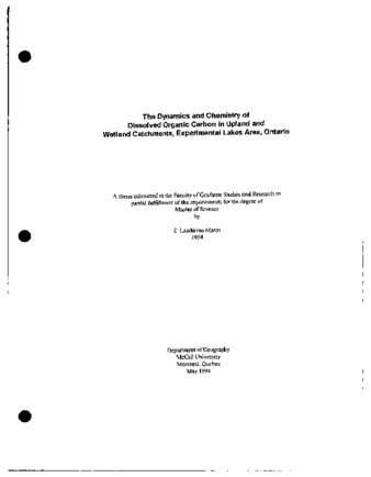 The dynamics and chemistry of dissolved organic carbon in upland and wetland catchments, Experimental Lakes Area, Ontario / thumbnail