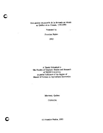 Une analyse structurelle de la demande en viande au Québec et au Canada, 1970-1990 thumbnail