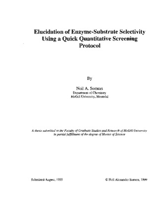 Elucidation of Enzyme-Substrate Selectivity Using a Quick Quantitative Screening Protocol thumbnail
