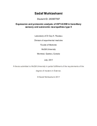 Expression and proteomic analysis of KlFlA/25B in hereditary sensory and autonomic neuropathies type ll thumbnail