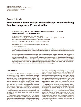 Environmental Sound Perception: Metadescription and Modeling Based on Independent Primary Studies thumbnail