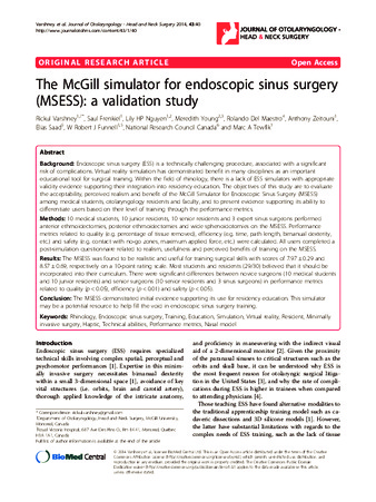 The McGill simulator for endoscopic sinus surgery (MSESS): a validation study thumbnail