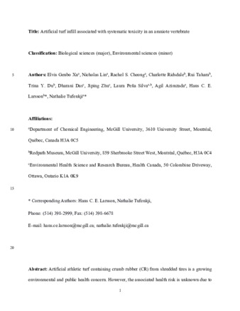 Artificial turf infill associated with systematic toxicity in an amniote vertebrate thumbnail