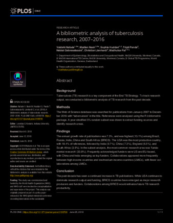 A bibliometric analysis of tuberculosis research, 2007–2016 thumbnail