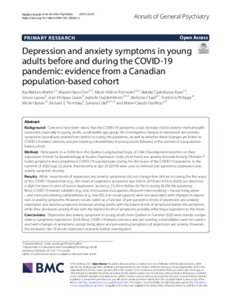 Depression and Anxiety Symptoms in Young Adults Before and During the COVID-19 Pandemic: Evidence from a Canadian Population-Based Cohort thumbnail