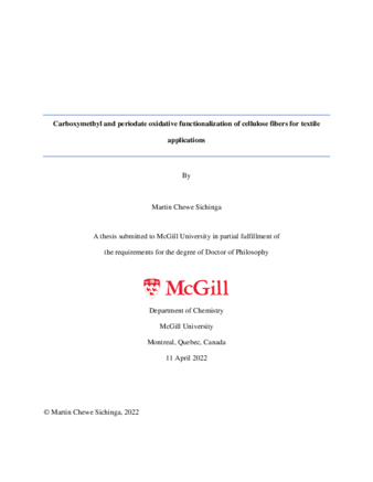 Carboxymethyl and periodate oxidative functionalization of cellulose fibers for textile applications thumbnail