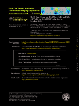 IL-15 Can Signal via IL-15Rα, JNK, and NF-κB To Drive RANTES Production by Myeloid Cells thumbnail