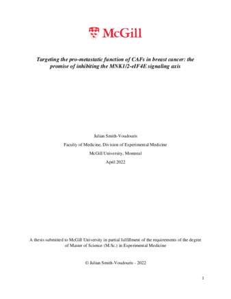 Targeting the pro-metastatic function of CAFs in breast cancer: the promise of inhibiting the MNK1/2-eIF4E signaling axis thumbnail