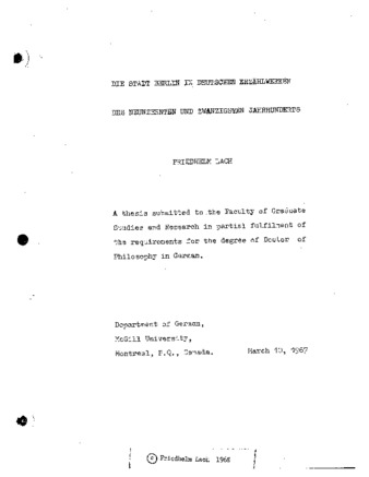 Die Stadt Berlin in deutschen Erzahlwerken des neunzehnten und zwanzigsten Jahrhunderts. thumbnail