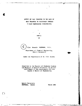 Effect of mass transfer on the rate of heat transfer to stationary spheres in high temperature surroundings : a thesis thumbnail