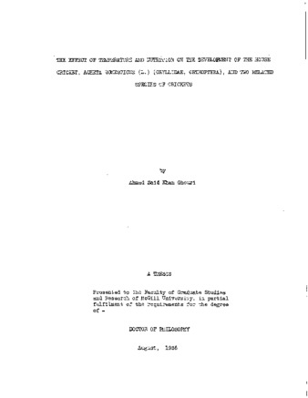 The effect of temperature and nutrition on the development of the house cricket, Acheta domesticus (L.) (Gryllidae, Orthoptera), and two related species of crickets. thumbnail
