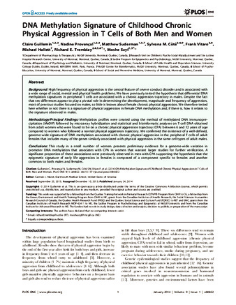 DNA Methylation Signature of Childhood Chronic Physical Aggression in T Cells of Both Men and Women thumbnail