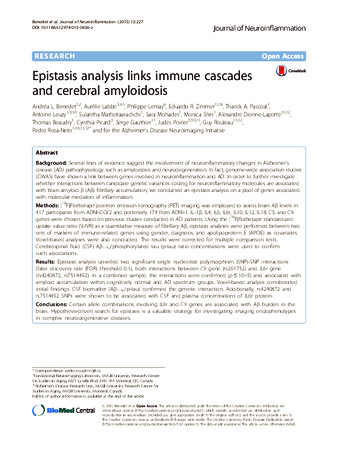 Epistasis analysis links immune cascades and cerebral amyloidosis thumbnail