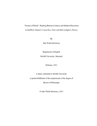 "Termes of phisik": Reading between literary and medical discourses in Geoffrey Chaucer's Canterbury Tales and John Lydgate's Dietary thumbnail