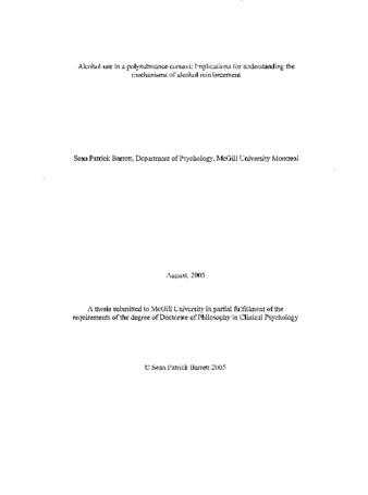 Alcohol use in a polysubstance context : implications for understanding the mechanisms of alcohol reinforcement thumbnail