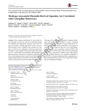 Medicago truncatula Oleanolic-Derived Saponins Are Correlated with Caterpillar Deterrence thumbnail