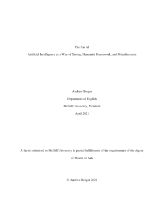 The I in AI: artificial intelligence as a way of seeing, humanist framework, and metadiscourse thumbnail