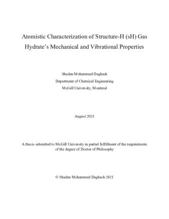 Atomistic characterization of structure-H (sH) gas hydrate’s mechanical and vibrational properties thumbnail