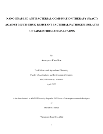 Nanoparticle enabled antibacterial combination therapy (NeACT) against multi-drug resistant bacterial pathogen isolates obtained from animal farms thumbnail