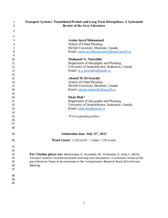 Transport Systems’ Transitional Periods and Long-Term Disruptions: A Systematic thumbnail