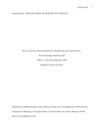 Recent Calls for Jamesian Pluralism in the Natural and Social Sciences: Will Psychology Heed the Call? thumbnail