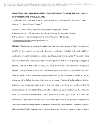 Silver near municipal wastewater discharges into western Lake Ontario, Canada thumbnail