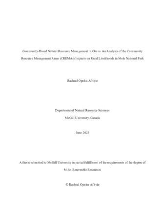 Community-based natural resource management in Ghana: An analysis of the community resource management areas (CREMAs) impacts on rural livelihoods in Mole National Park thumbnail