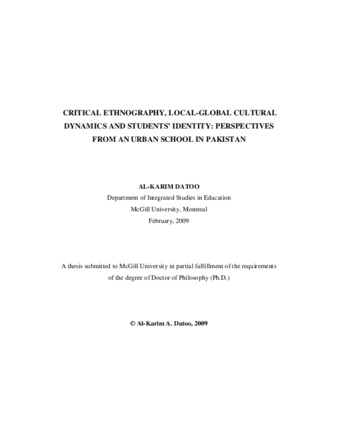 Critical ethnography, local-global cultural dynamics and students' identity: perspectives from an urban school in Pakistan thumbnail