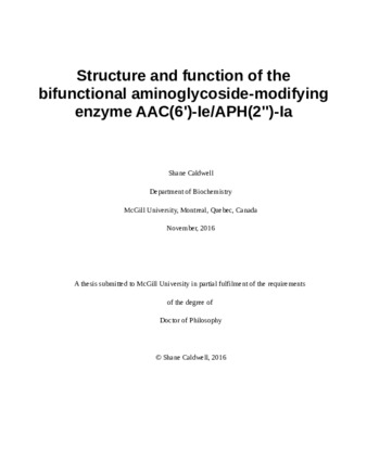 Structure and function of the bifunctional aminoglycoside- modifying enzyme AAC(6')-le/APH(2")-la thumbnail