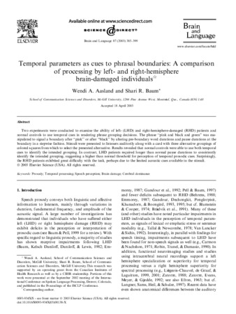 Temporal parameters as cues to phrasal boundaries: a comparison of processing by left- and right-hemisphere brain-damaged individuals thumbnail