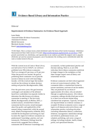 Improvements to Evidence Summaries: An Evidence Based Approach thumbnail