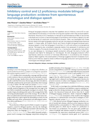 Inhibitory control and L2 proficiency modulate bilingual language production: evidence from spontaneous monologue and dialogue speech thumbnail