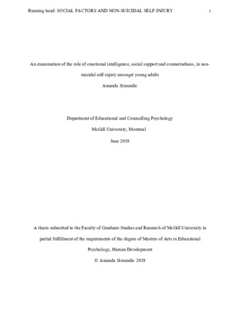 An examination of the role of emotional intelligence, social support and connectedness, in non-suicidal self-injury amongst young adults thumbnail