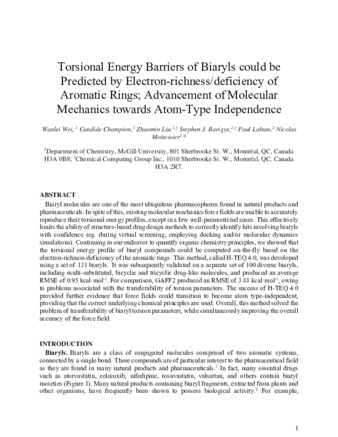 Torsional Energy Barriers of Biaryls Could Be Predicted by Electron Richness/Deficiency of Aromatic Rings; Advancement of Molecular Mechanics toward Atom-Type Independence thumbnail