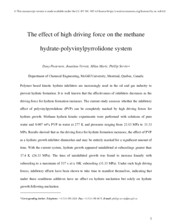 The effect of high driving force on the methane hydrate-polyvinylpyrrolidone system thumbnail