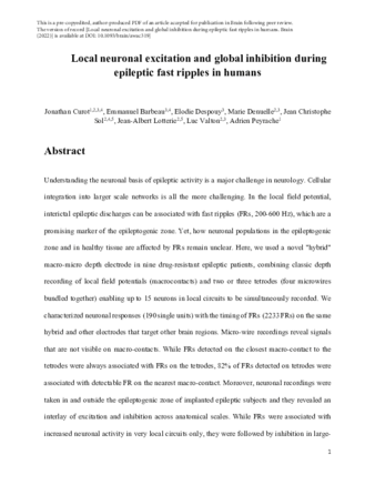 Local neuronal excitation and global inhibition during epileptic fast ripples in humans thumbnail