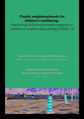 Playful neighbourhoods for children’s wellbeing: Examining built environment impacts on children’s outdoor play during COVID-19 thumbnail