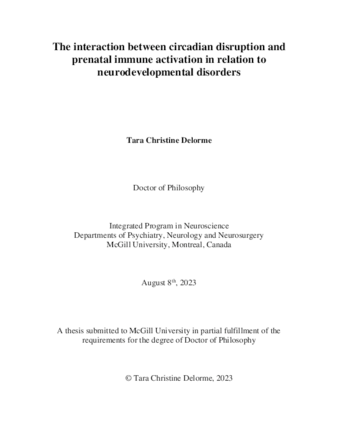 The interaction between circadian disruption and prenatal immune activation in mice; implications for neurodevelopmental disorders thumbnail