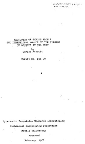Reduction of thrust from a two dimensional nozzle by the placing of objects at the exit thumbnail
