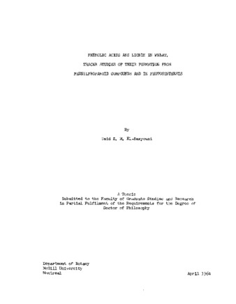 Phenolic acids and lignin in wheat. Tracer studies of their formation from phenylpropanoid compounds and in photosynthesis. thumbnail